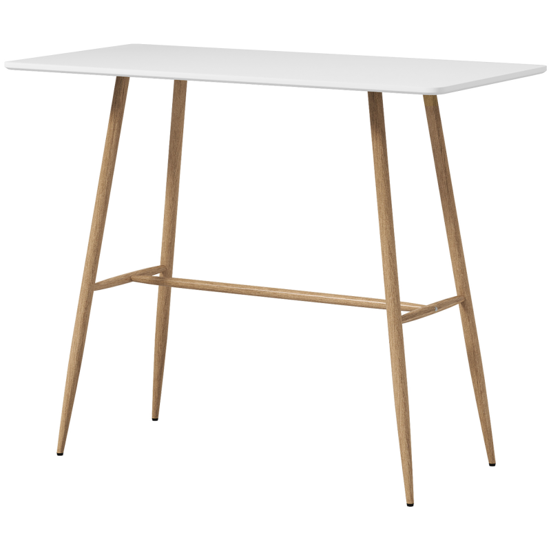 HOMCOM Rechteckiger Stehtisch für 4 Personen, hoher Tisch mit Stahlbeinen in Holzoptik, einfach zu montierender Bistrotisch, für das Zuhause, Esszimmer, 120 x 60 x 98 cm, Weiß Aosom – Bild 1 von 2