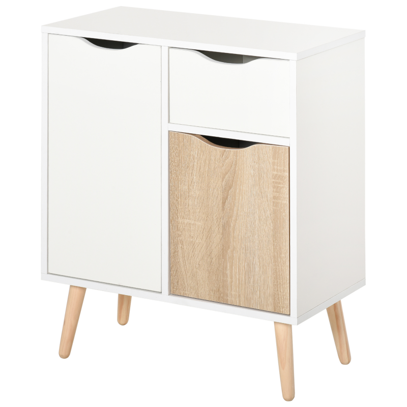 HOMCOM Buffet Sideboard skandinavisches Design 2 Schränke Schublade Holz Weiß helles Eichenholz Aosom – Bild 1 von 2