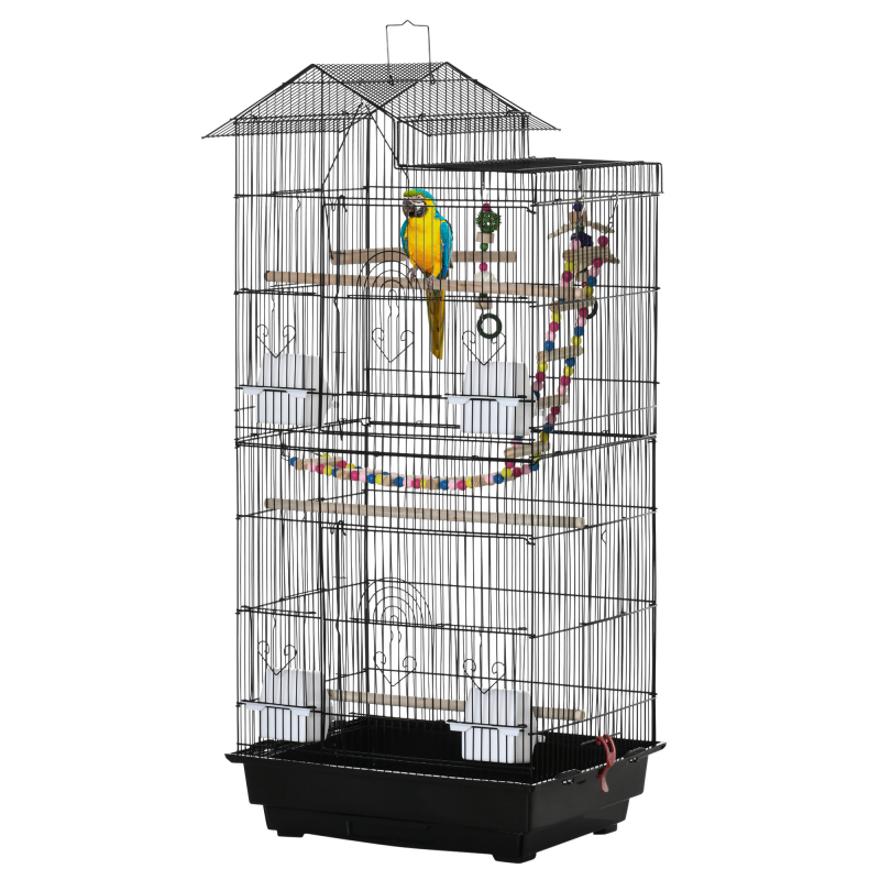 PawHut Vogelkäfig 46 x 36 x 100 cm 4 Futterbehälter 3 Sitzstangen Käfig für Wellensittich Nymphensittich Zeisig Kanarienvogel Aosom – Bild 1 von 2
