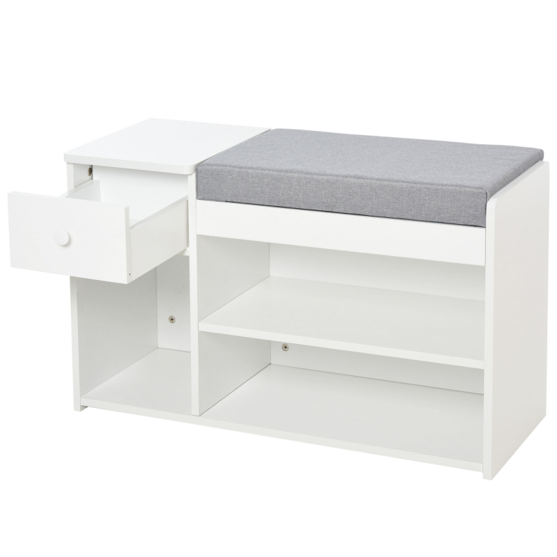 HOMCOM Schuhschrank Schuhschrank 2 Ebenen Aufbewahrung, Nische, Schublade, integrierte Truhe mit grauem weißen Kissen Aosom – Bild 1 von 2
