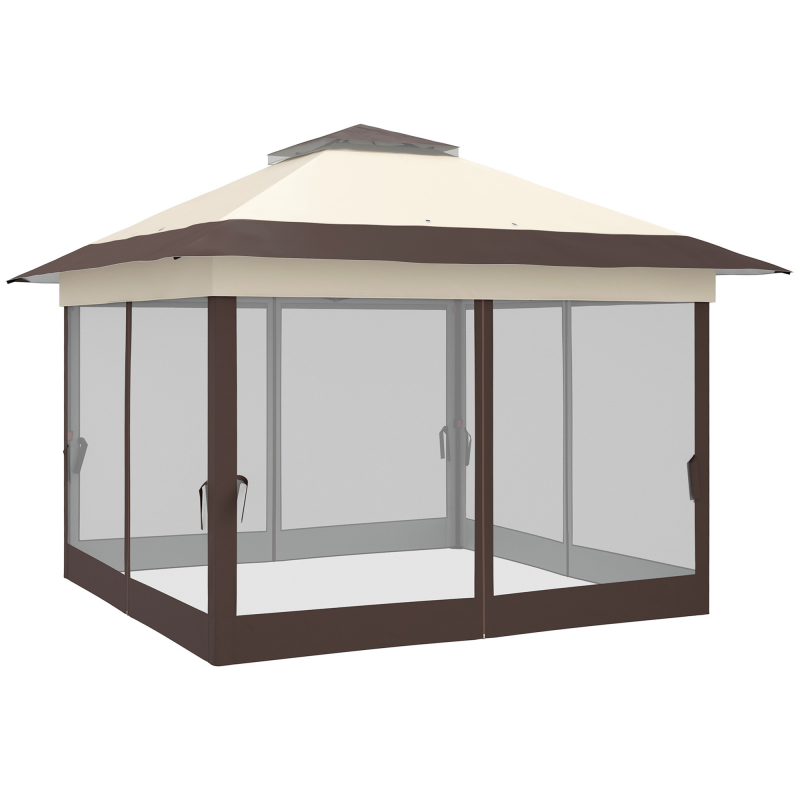Outsunny Gartenpavillon Pop-Up Faltbarer Stahl Polyester Moskitonetze + Transporttasche mit Rollen Khaki Braun Aosom – Bild 1 von 2