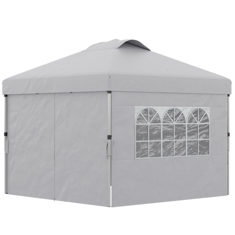Outsunny Faltbares Gartenpavillon Pop-Up Partyzelt 3 x 3 Höhenverstellbar mit Seitenwänden, Belüftungsöffnungen, Fenstern und praktischem Transportbeutel mit Rollen aus Oxford 300D - Hellgrau Aosom – Bild 1 von 2