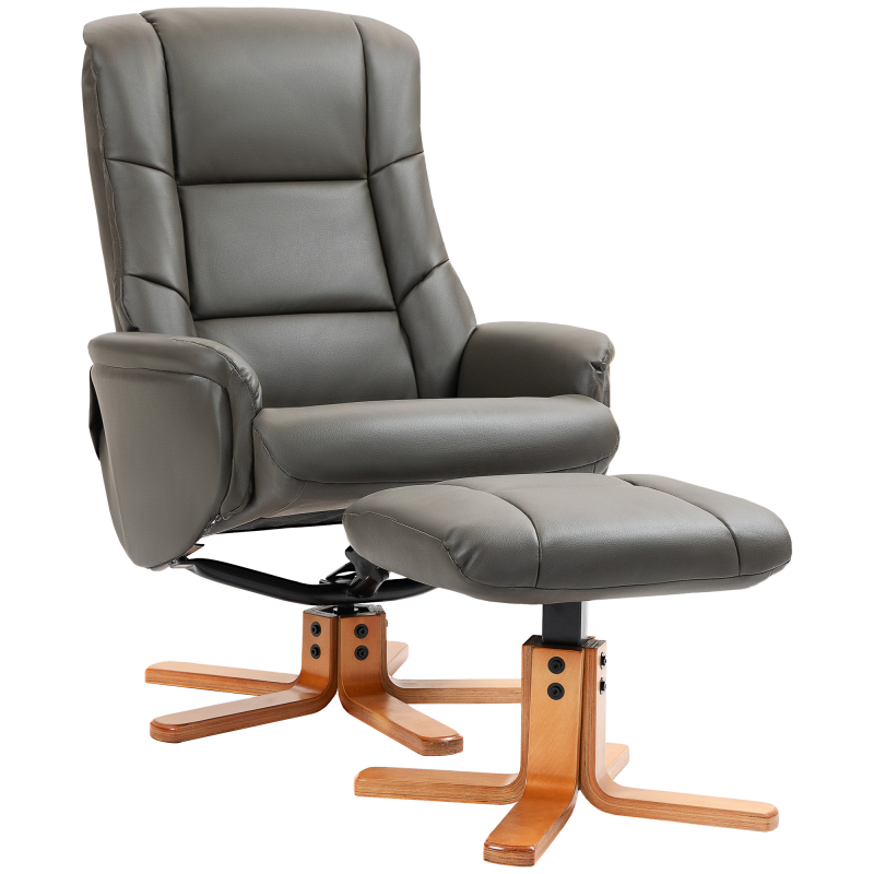 HOMCOM Relaxsessel mit Fußstütze, Relaxsessel Salon, verstellbare Rückenlehne, neigbarer Sessel, gepolsterter Sitz, synthetischer Bezug, Massivholzrahmen, zeitgemäßes Design, grau Aosom – Bild 1 von 2