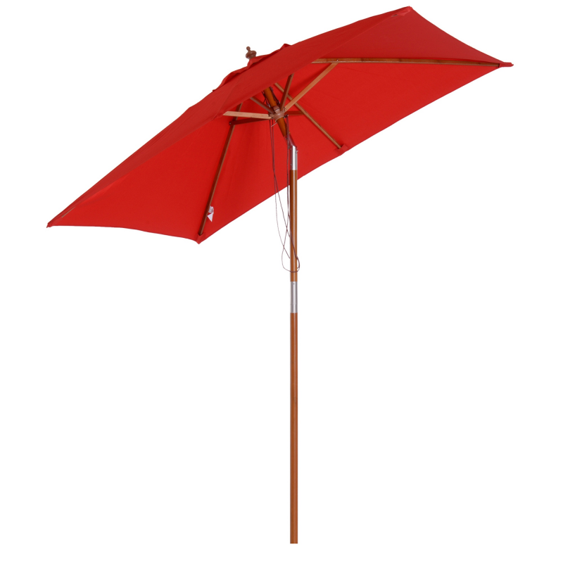 Outsunny Rechteckiger neigbarer Sonnenschirm aus Bambus, Polyesterstoff mit hoher Dichte 2L x 1,5B x 2,3H m, Rot Aosom – Bild 1 von 2