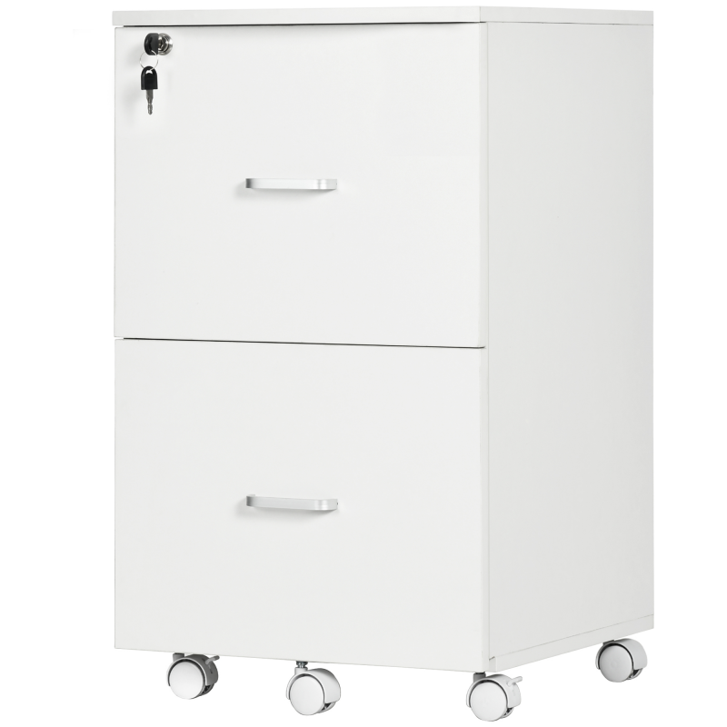 Vinsetto Schreibtischcontainer Aufbewahrung auf Rollen Aktenschrank Büromöbel 2 abschließbare Schubladen aus MDF Spanplatten Maße 43L x 45B x 72H cm weiß Aosom – Bild 1 von 2