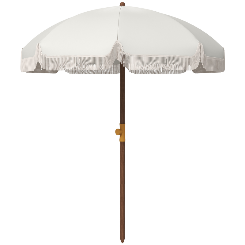 Outsunny Strandsonnenschirm Outdoor Sonnenschirm rund mit Fransen UV-Schutz 40+ und 8 Rippen inklusive Tragetasche Hellgrau Aosom – Bild 1 von 2