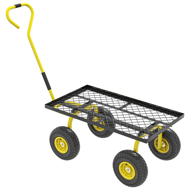 Outsunny Gartenkarren Transportwagen Handwagen 4 Räder 94 x 48,5 x 100 cm max. 150 kg Metall Gelb Aosom – Bild 1 von 2