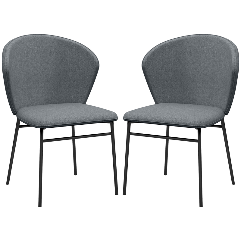 HOMCOM 2er Set Esszimmerstühle, Küchenstuhl, gepolsterte Sitzfläche in Leinenoptik-Stoff, stabile Stahlbeine, modernes Design, grau Aosom – Bild 1 von 2