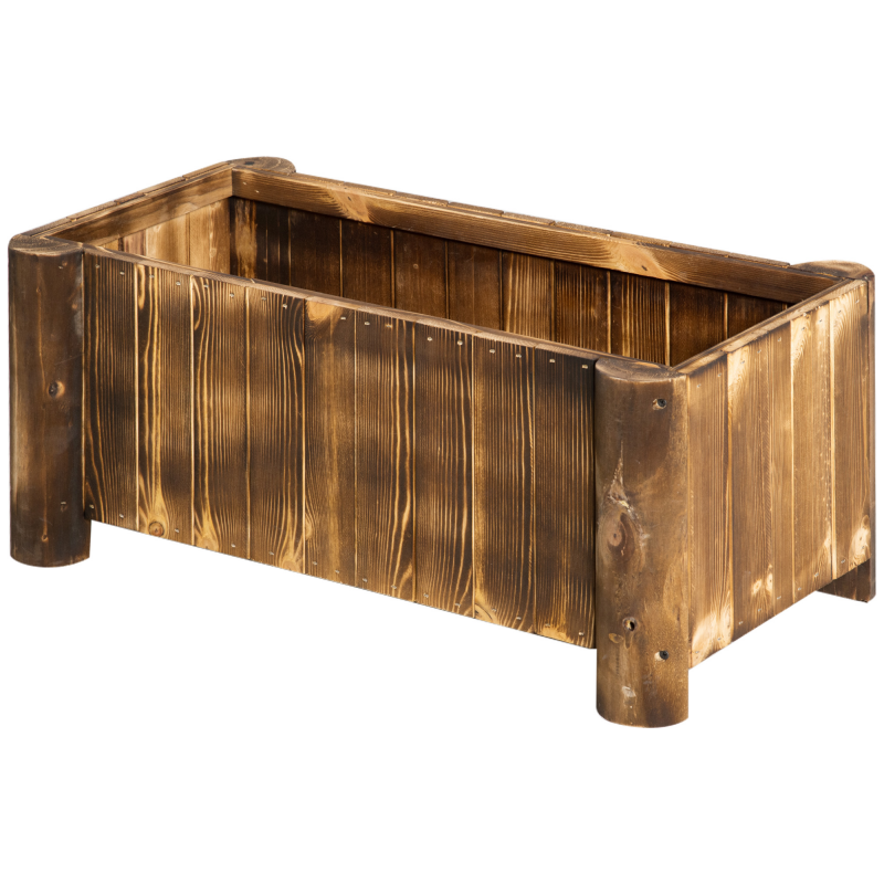 Outsunny Jardinière auf Ständer Blumenbecken 70L x 35B x 30H cm Halbrunde Beine Körper mit Holzoptik-Latten Fichtenholz verkohlt behandelt Aosom – Bild 1 von 2