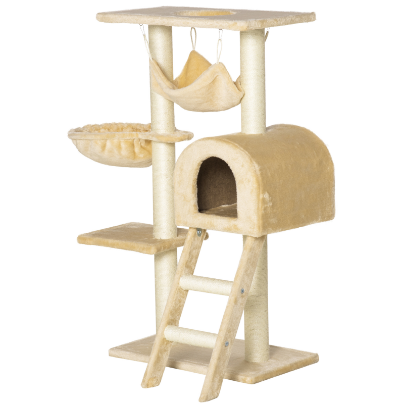 PawHut Kratzbaum Katzenbaum Kletterbaum Spielbaum mit mehreren Ebenen Aktivitätszentrum Höhe 98 cm beige Aosom – Bild 1 von 2