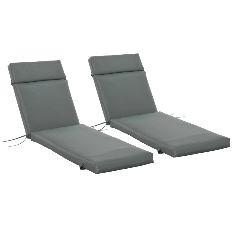 Outsunny 2er Set Auflage für Sonnenliege, Flammhemmend Liegenauflage mit Bänder für Gartenliege 8cm dick Polsterauflage Liegestuhl Kissen für Gartenmöbel, Auflagen für Deckchair 196x55x8 cm Dunkelgrau Aosom – Bild 1 von 2
