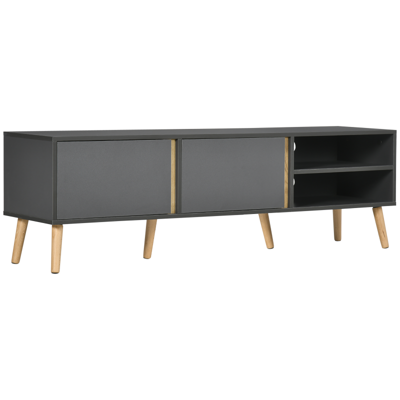 HOMCOM TV-Möbel TV-Bank für Fernseher bis zu 55 Zoll im skandinavischen Design mit 2 Türen 2 Nischen und Kabeldurchführungen 150 x 35 x 45 cm Dunkelgrau Aosom – Bild 1 von 2