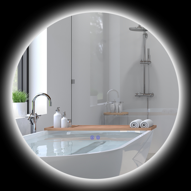 kleankin LED-Runder Badezimmerspiegel 80 cm Wandspiegel mit Touch-Schalter, Anti-Beschlag-System, einstellbare Helligkeit, 20,5W+26W Weiß und Silber Aosom – Bild 1 von 2