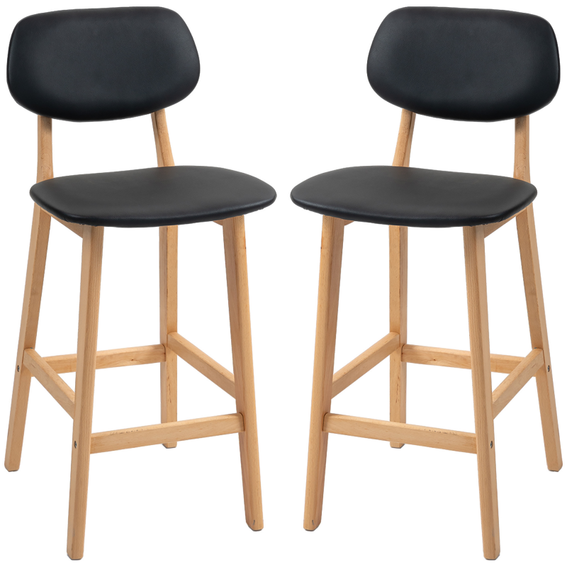 HOMCOM Set mit 2 Barhockern, moderne Barhocker, Küchenhocker mit Synthetikbezug und Holzgestell, Schwarz Aosom – Bild 1 von 2