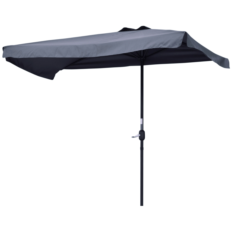 Outsunny Halber Sonnenschirm - Balkonsonnenschirm mit 5 Metallstreben, Maße 2,3L x 1,3B x 2,49H m, hochdichtes Polyester, Grau Aosom – Bild 1 von 2