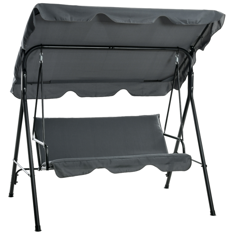 Outsuuny Hollywoodschaukel mit Sitzpolster, 3-Sitzer Gartenschaukel mit verstellbarem Sonnendach, Schaukelbank belast bis 240 kg, für Garten, Terrasse, 172 x 110 x 153 cm, Grau Aosom – Bild 1 von 2