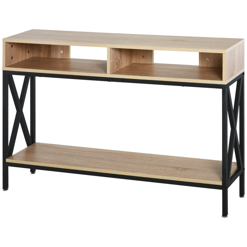 HOMCOM Konsolentisch Eintritt Konsolentisch Industrial Multifach 120 x 23,5 x 75 cm Eiche Holz Aosom – Bild 1 von 2