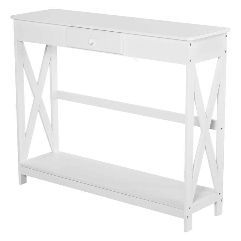 HOMCOM Konsolentisch Eingangstisch mit 1 Schublade + 1 Regal dim. 100L x 30B x 81H cm aus Holz Weiß Aosom – Bild 1 von 2