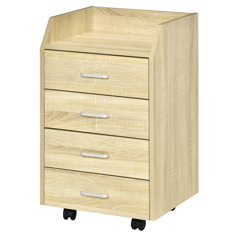 Vinsetto Rollcontainer Büro Aufbewahrung auf Rollen 4 Schubladen MDF und Spanplatten 40L x 36B x 65H cm natürlich Aosom – Bild 1 von 2