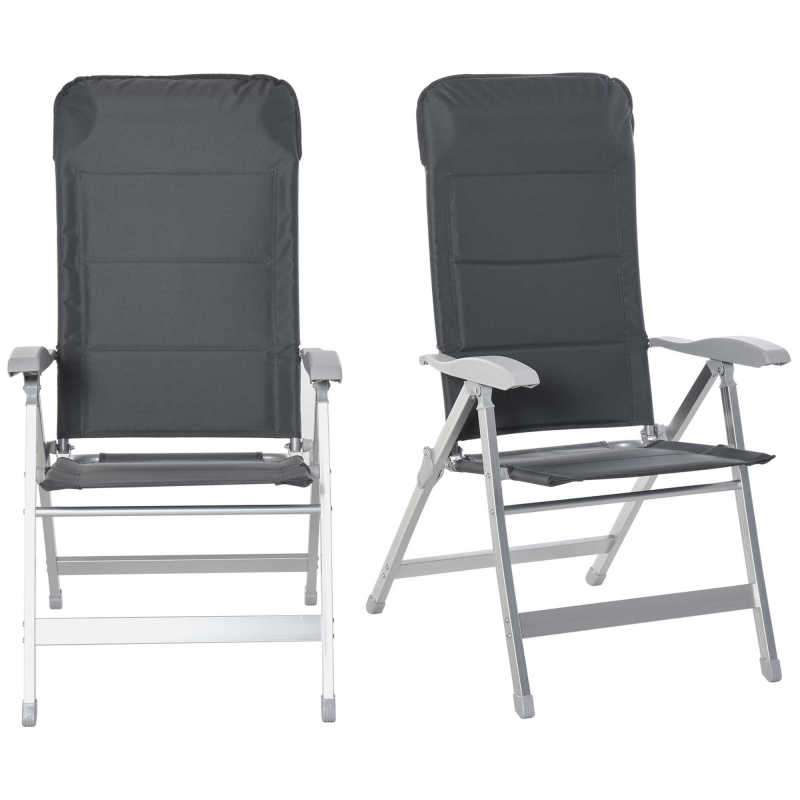 Outsunny Set aus 2 klappbaren Gartenstühlen, Liegestühle für draußen mit hoch verstellbarer Rückenlehne, mehreren Positionen, Armlehnen und Kopfkissen, Aluminium, wasserabweisendes Oxford-Material, Grau Aosom – Bild 1 von 2