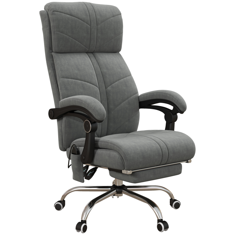 Vinsetto Massage-Bürostuhl mit Heizfunktion, Computerstuhl neigbarer Veloursbezug mit integrierter Fußstütze 5 Rollen modernes Design in Grau Aosom – Bild 1 von 2