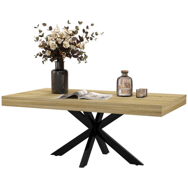 HOMCOM Rechteckiger Couchtisch Beistelltisch im Industriestil aus schwarzem Metall und Holzoptik-Tablett - Maße 110 x 60 x 45 cm Aosom – Bild 1 von 2