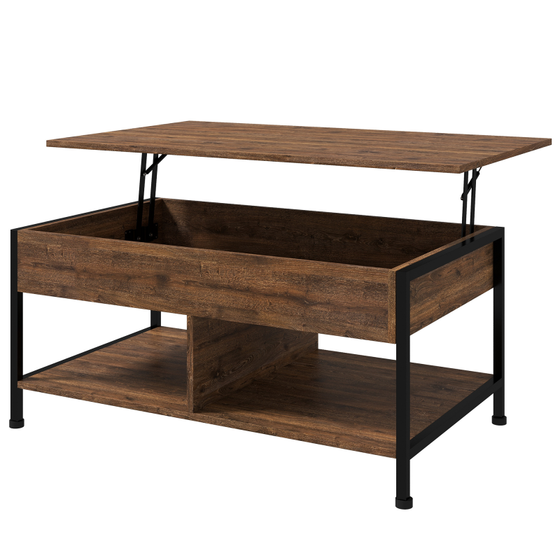 HOMCOM Couchtisch mit klappbarem Tablett - untere Regale, Stauraumtruhe - Maße 100L x 80B x 60H cm - rustikales schwarzes Holzoptik Aosom – Bild 1 von 2