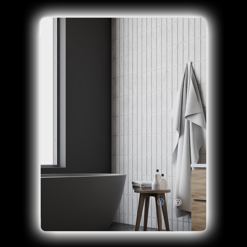kleankin Rechteckiger LED-Badezimmerspiegel mit Beleuchtung - 80 x 60 cm - 3 Farben, einstellbare Helligkeit Touchschalter Antibeschlag-System weiß transparent Aosom – Bild 1 von 2