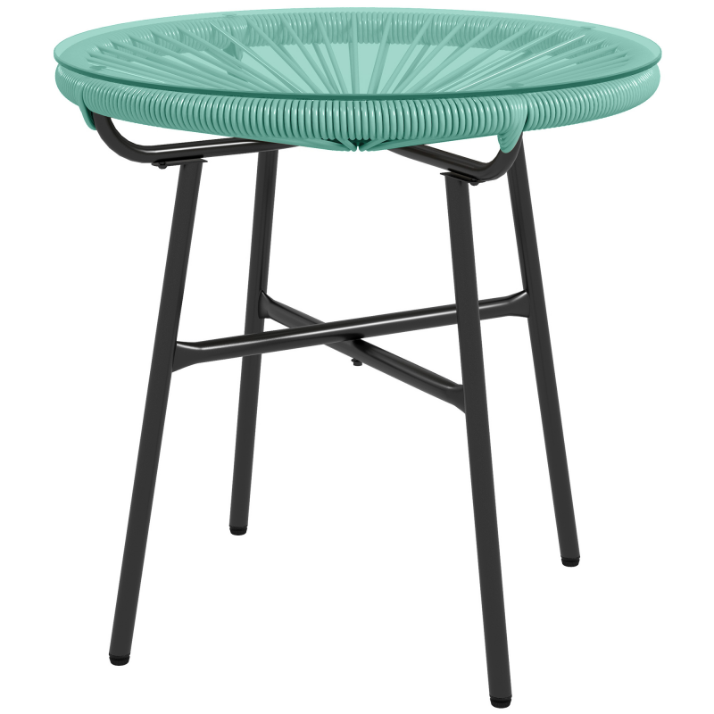 Outsunny Runder Gartentisch aus Rattanimitat mit Metallstruktur und gehärteter Glasplatte Ø 50 x 50H cm Grün Aosom – Bild 1 von 2