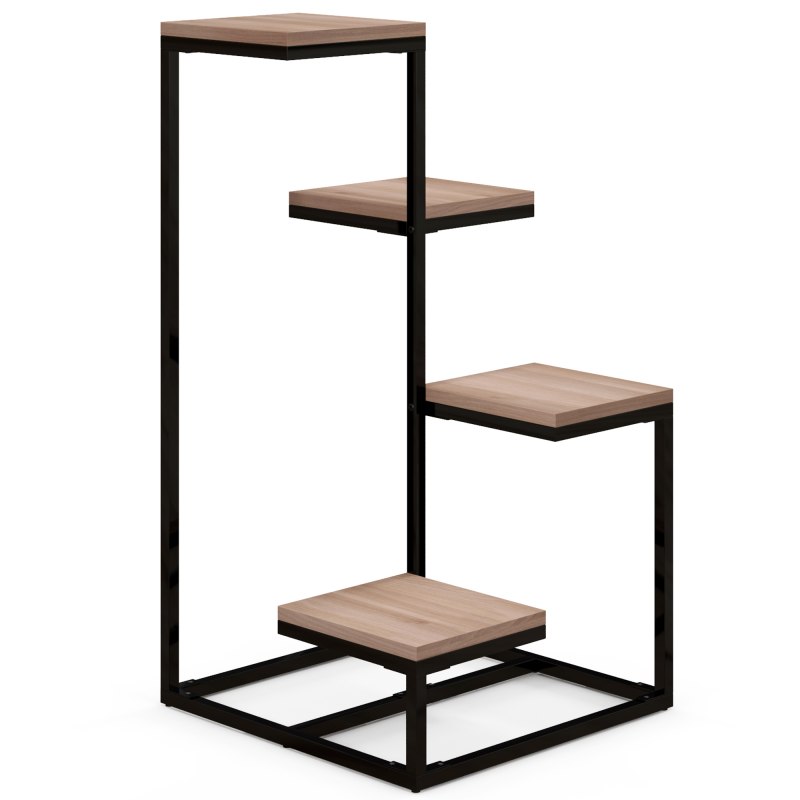 Outsunny Pflanzenregal Blumenregal aus Metall und Holz 4 Ebenen in verschiedenen Höhen Industriestil 40L x 40B x 75,5H cm Aosom – Bild 1 von 2