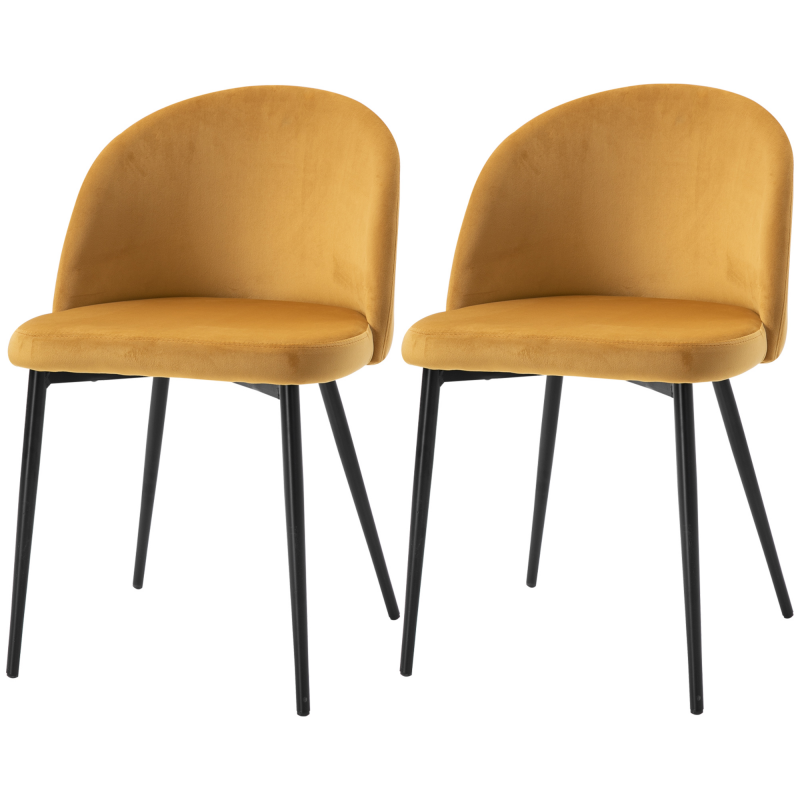 HOMCOM Set mit 2 Esszimmerstühlen, skandinavischer Küchenstuhl aus gepolstertem Velours mit schlanken Metallbeinen, für Wohnzimmer, Esszimmer, gelb Aosom – Bild 1 von 2