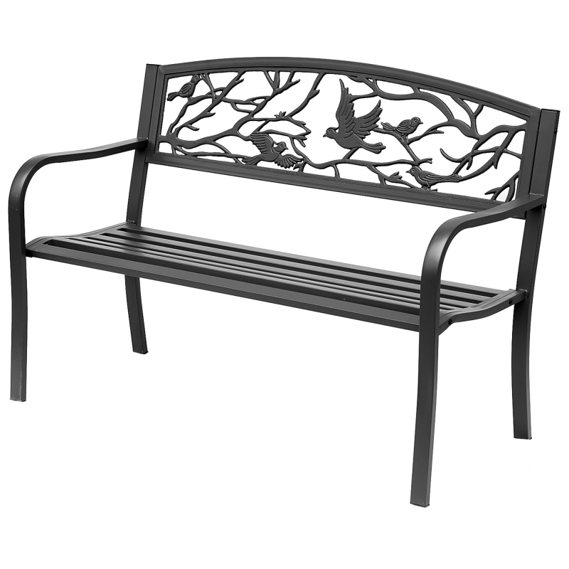 Outsunny Gartenbank 3-Sitzer Bank Terrasse Ländlich Chic 127L x 60B x 85H cm Metall Epoxid Korrosionsschutz Schwarz Aosom – Bild 1 von 2