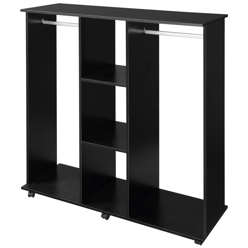 HOMCOM Garderobenschrank Mobiler Aufbewahrungsschrank 6 Rollen 120L x 40B x 128H cm aus Holz Schwarz Aosom – Bild 1 von 2