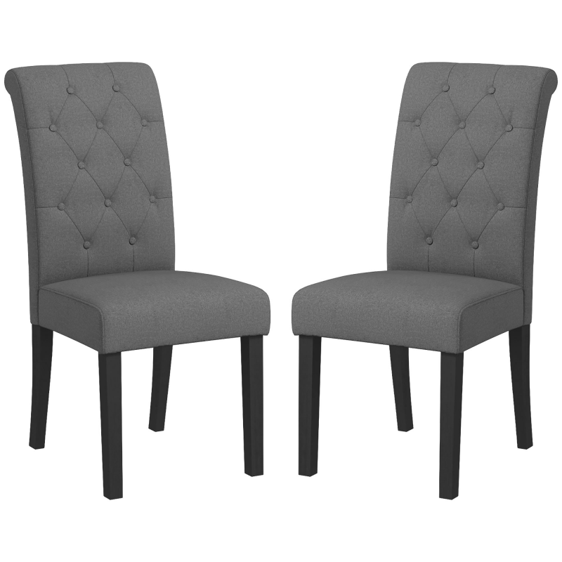 HOMCOM Set mit 2 Esszimmerstühlen Küchenstühle Grand Confort mit Holzbeinen Leinen 47 x 61 x 101 cm dunkelgrau Aosom – Bild 1 von 2