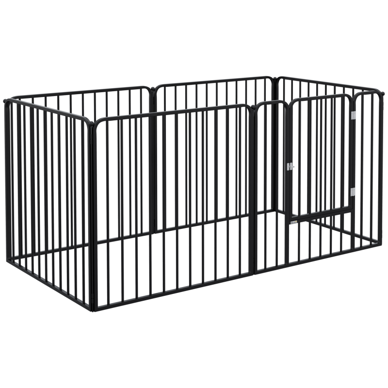 PawHut Modulares Hundegitter, Zaun mit 1 Tür, 6 Paneelen von 80 x 80 cm, Spiel- und Übungspark aus Stahl für Hunde und Haustiere, 80 cm Höhe, schwarz Aosom – Bild 1 von 2