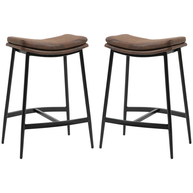 HOMCOM Set mit 2 Barhockern Hochtischstühle mit Fußstütze aus Stahl - Industriestil - geschwungene Sitzfläche - 48,5 x 38,5 x 68,5 cm Braun Schwarz Aosom – Bild 1 von 2