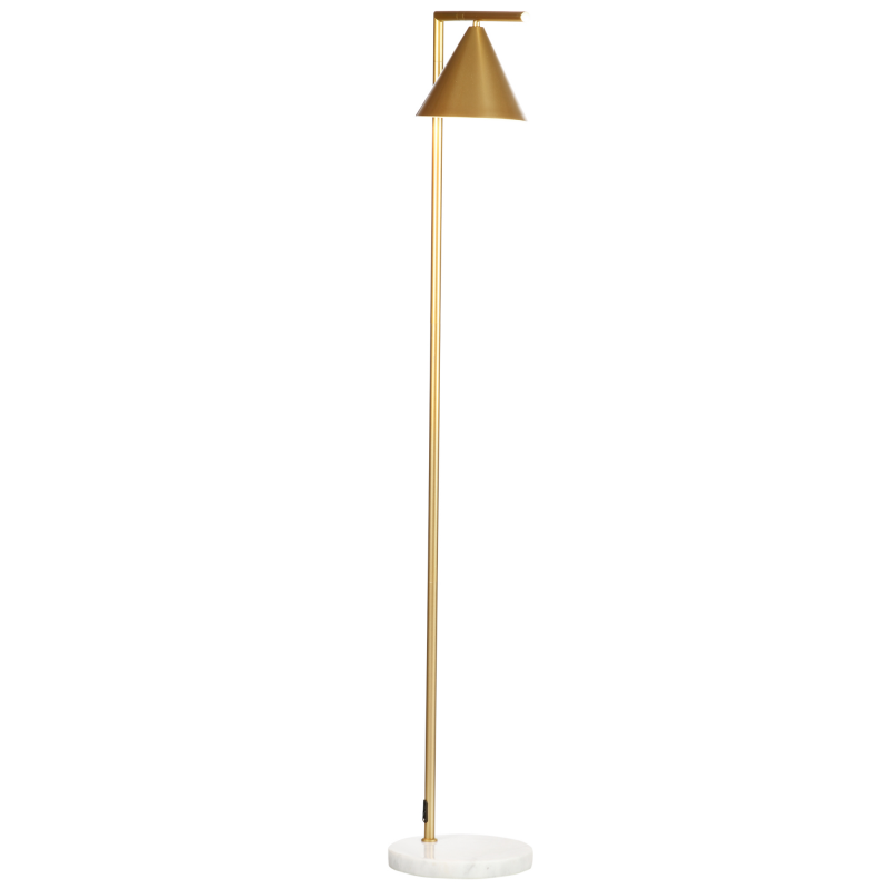 HOMCOM Stehlampe für das Wohnzimmer 40W, Stehleuchte aus goldenem Stahl, verstellbarer kegelförmiger Lampenschirm, Marmorsockel, Höhe 153 cm, für Wohnzimmer und Schlafzimmer, gold und weiß Aosom – Bild 1 von 2