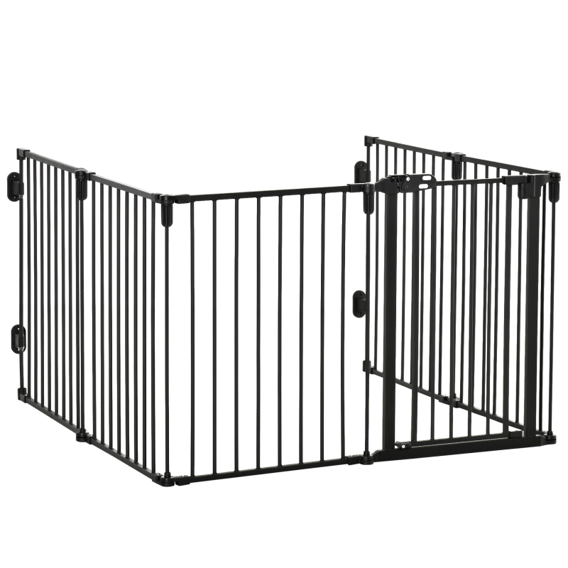 PawHut Sicherheitsgitter Kaminschutz Hundegitter faltbar flexibel 6 Paneele mit Tür ohne Bohren 362,5 x 76 cm Aosom – Bild 1 von 2