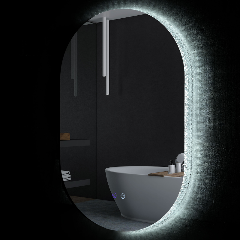 Kleankin Wandspiegel für Badezimmer, ovale LED-Badezimmer-Spiegel 80 x 50 cm - Anti-Beschlag, einstellbare Farben, Helligkeit, berührungsempfindlicher Schalter, Acryl-Dekoration Aosom – Bild 1 von 2