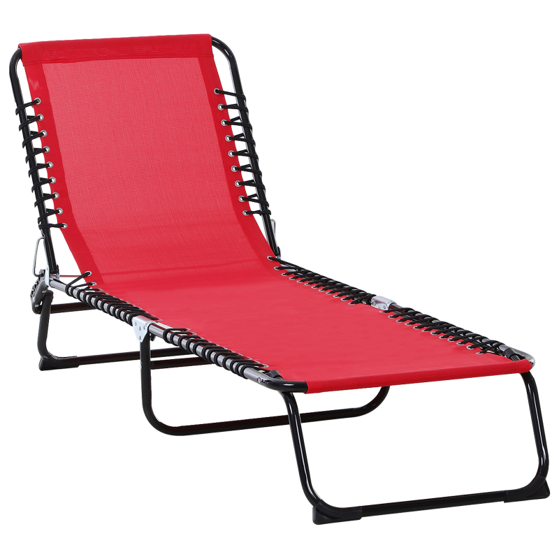 Outsunny Sonnenliege klappbar mit mehreren einstellbaren Positionen, Stahlthermoplastikgestell, elastische Bänder, Textilene in Rot Aosom – Bild 1 von 2
