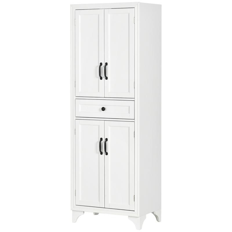 HOMCOM Hochschrank Küchenmöbel 4 Türen 2 Schränke und 1 zentrale Schublade Höhe 170 cm mit höhenverstellbarem Regal - Weiß Aosom – Bild 1 von 2