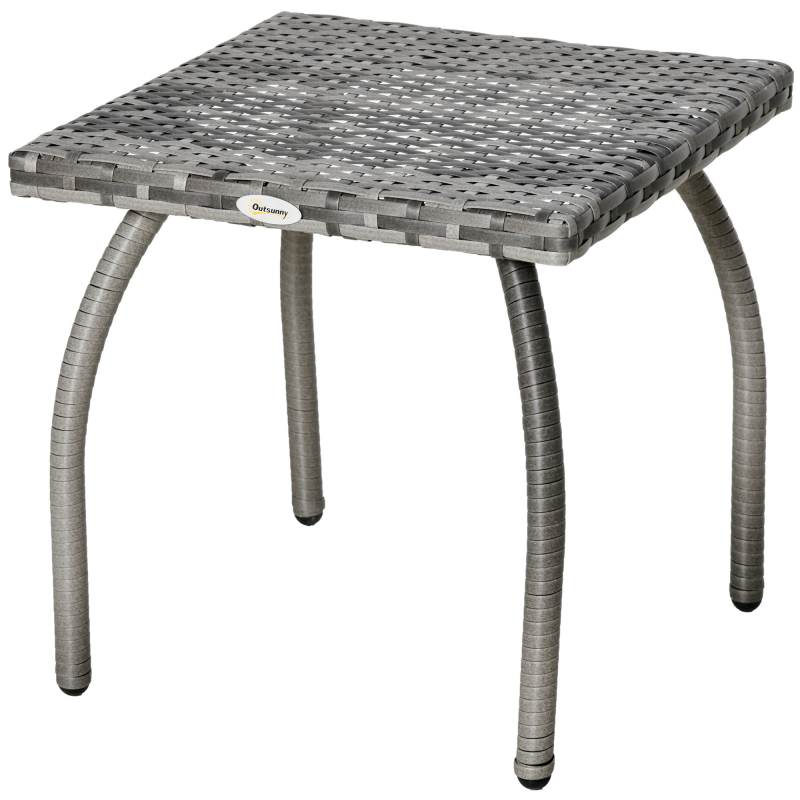 Outsunny Gartentisch im gemütlich-schicken Stil, Beistelltisch aus Epoxy-Metall, Rattanimitat-Polyethylengeflecht in Grau Aosom – Bild 1 von 2