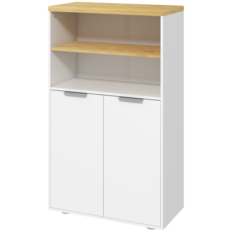 kleankin Badezimmerschrank mit 2 Türen und 2 offenen Fächern Maße 60B x 30T x 102H cm, weiß und natur Aosom – Bild 1 von 2