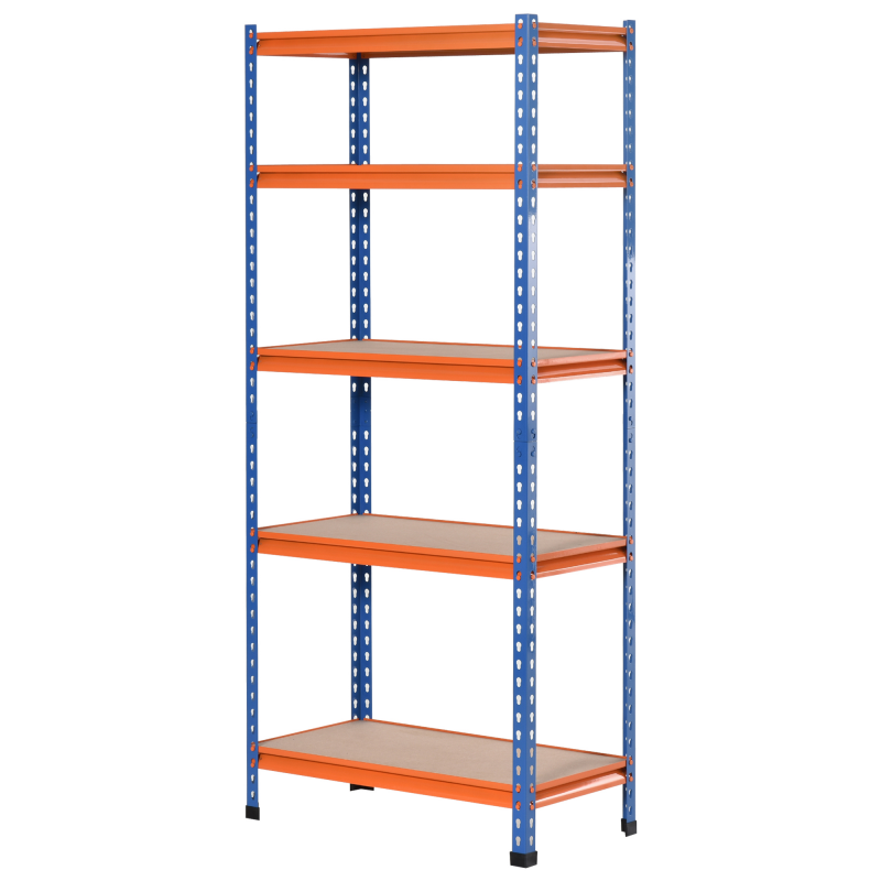 HOMCOM Schwerlastregal aus Metall mit 5 Ebenen, Garagenregal, Lagerregal, Tragkraft 1500 kg, 80 x 40 x 182 cm, Blau Orange Aosom – Bild 1 von 2
