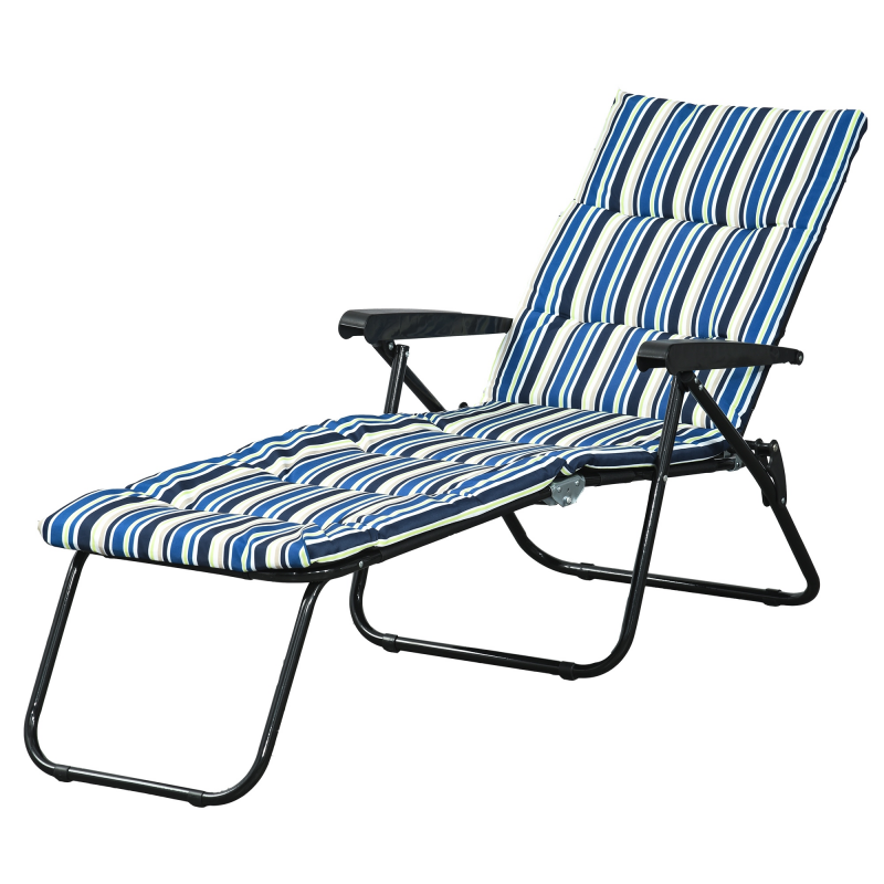 Outsunny Sonnenliege klappbarer Liegestuhl mit 6-fach verstellbarer Rückenlehne, großer Komfort mit Matratze + Armlehnen aus Stahl und Polyester in Multicolor Aosom – Bild 1 von 2