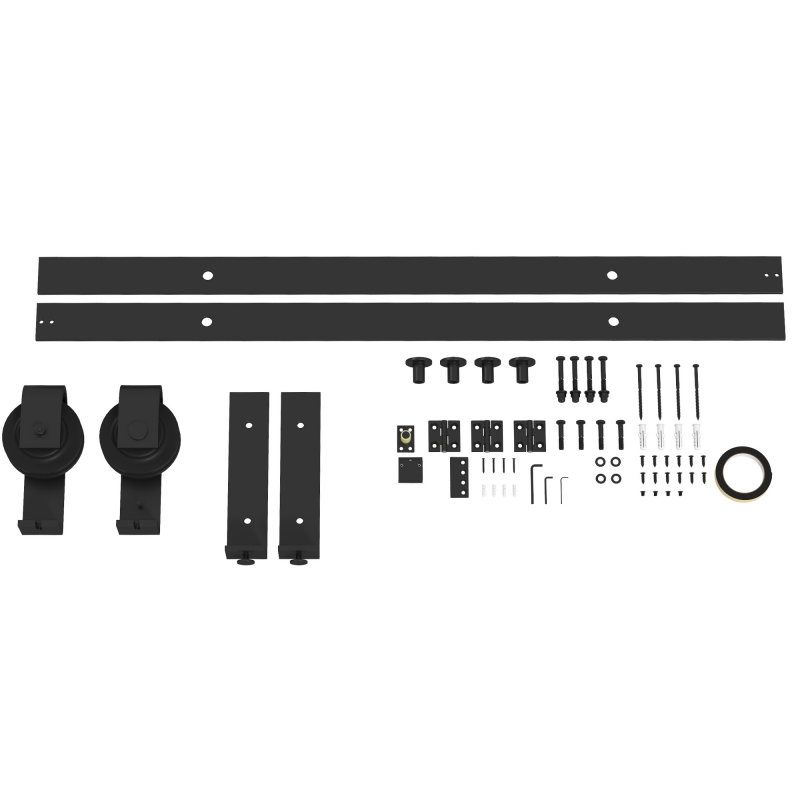 HOMCOM 152,5 CM Schiebetürbeschlag Set für faltbare Scheunentür Schiebeschienensystem aus Kohlenstoffstahl für 2 Türen mit J-Haken - Schwarz Aosom – Bild 1 von 2