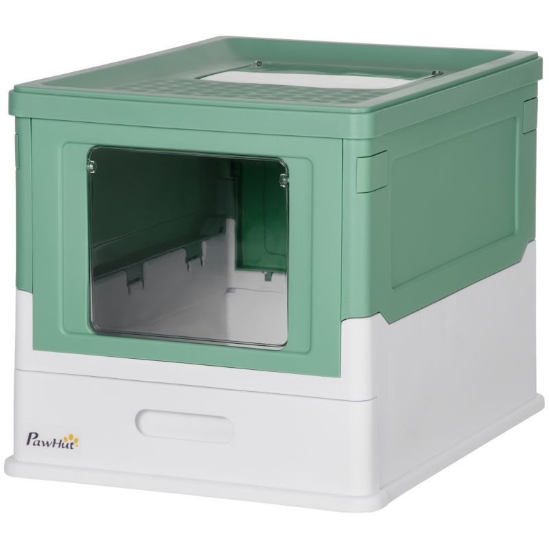 PawHut Katzentoilette Hauskatze Toilette geschlossen faltbar doppelte Schwingtür und obere Tür + Schaufel + Streuschublade zur einfachen Reinigung - 47,5 x 35,5 x 36,7 cm grün-weiß Aosom – Bild 1 von 2