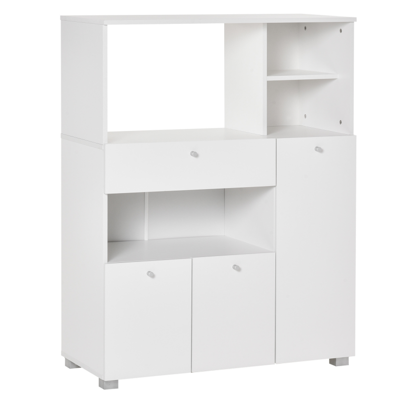HOMCOM Mikrowellenmöbel Küchenschrank Küchenaufbewahrungsbuffet mit 2 Schränken, 4 Fächern, Schublade, 90L x 40B x 120H cm in Weißem Holz Aosom – Bild 1 von 2