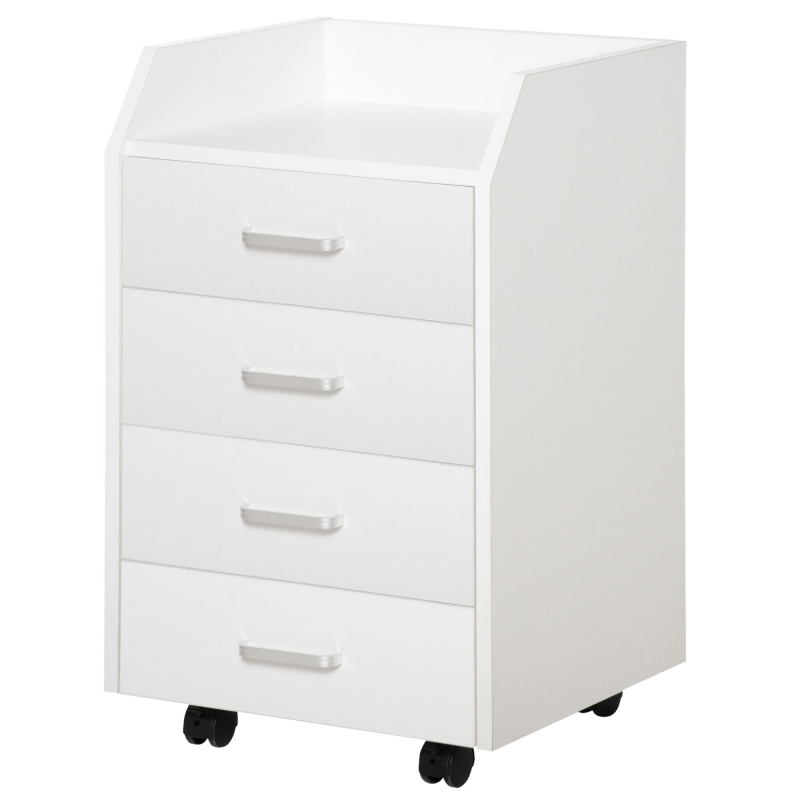 Vinsetto Bürocontainer Aufbewahrung auf Rollen 4 Schubladen MDF und Spanplatten dim. 40L x 36B x 65H cm weiß Aosom – Bild 1 von 2