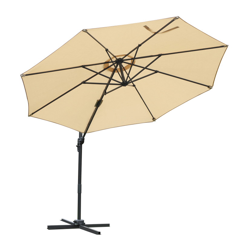 Outsunny Freischwebender drehbarer Sonnenschirm Octogonal neigbar 360° mit Kreuzfuß 8 Streben Kurbel inklusive Aluminiumständer Stahl Ø 3 x 2,5H m beige Aosom – Bild 1 von 2